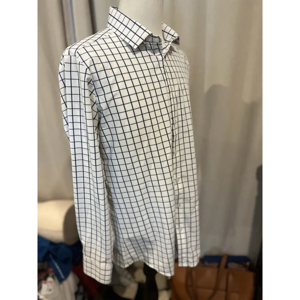 Mizzen And Main Men's Shirt Large Trim Blue And‎ White Window Pane Pattern - Picture 4 of 5